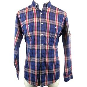 Mens Vtg  Steeplechase Blue Plaid Cotton Blend LS Casual Shirt sz L